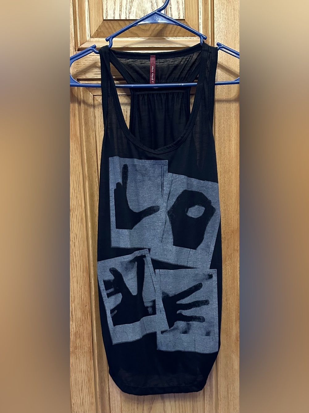 Black Graphic Tank Top with Gray Handprint Blocks